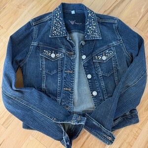 Bebe Women's Blue Denim Jacket with Embellishments